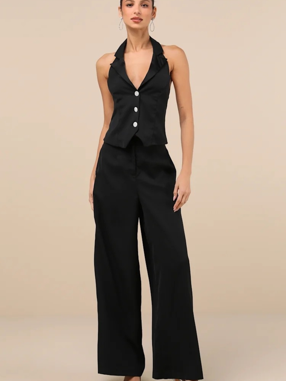 Lulus Captivating Sophistication Black Halter Vest Jumpsuit